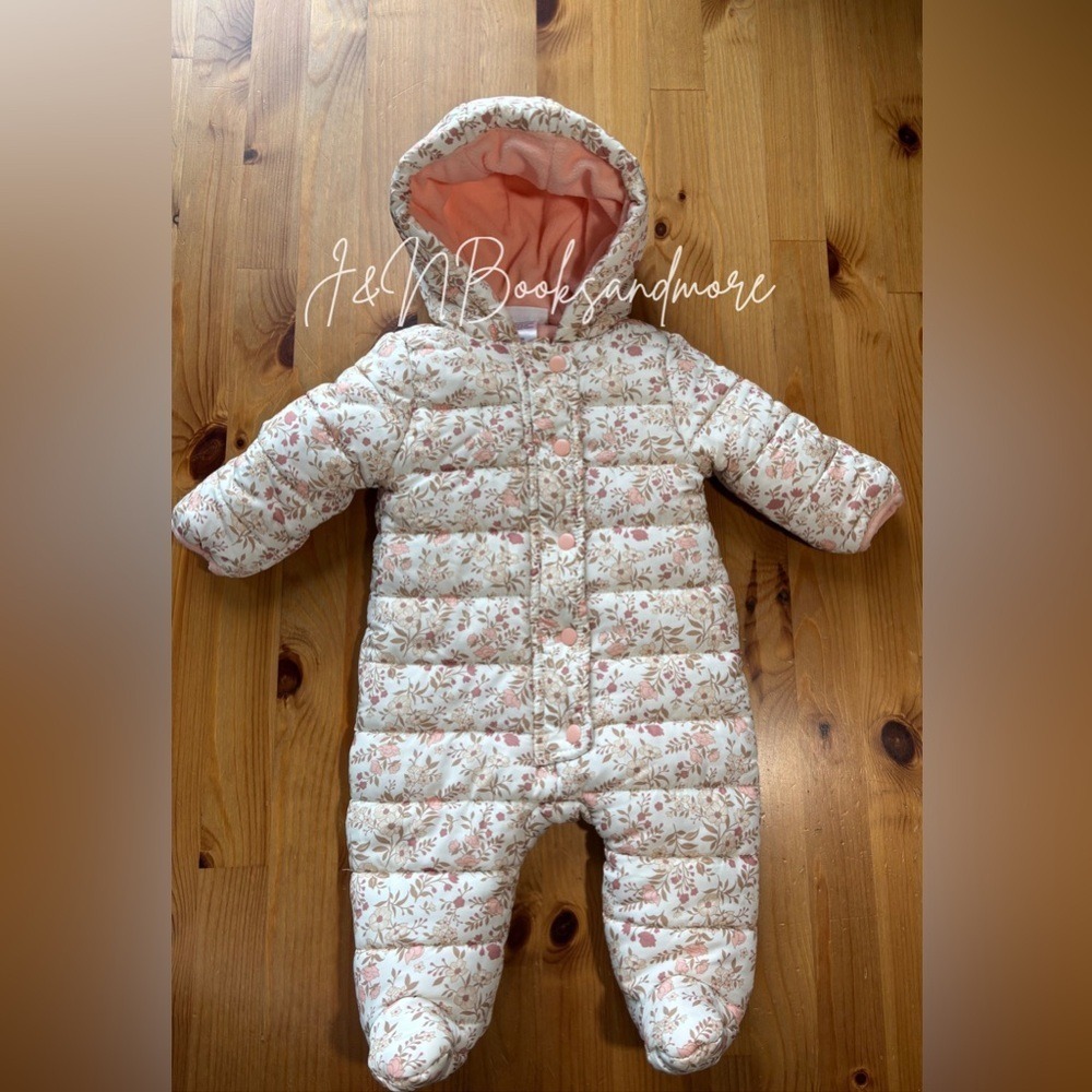 Nicole Miller Baby‎ Girl Pink Fleece Lined Floral Snowsuit Size 0-3M
